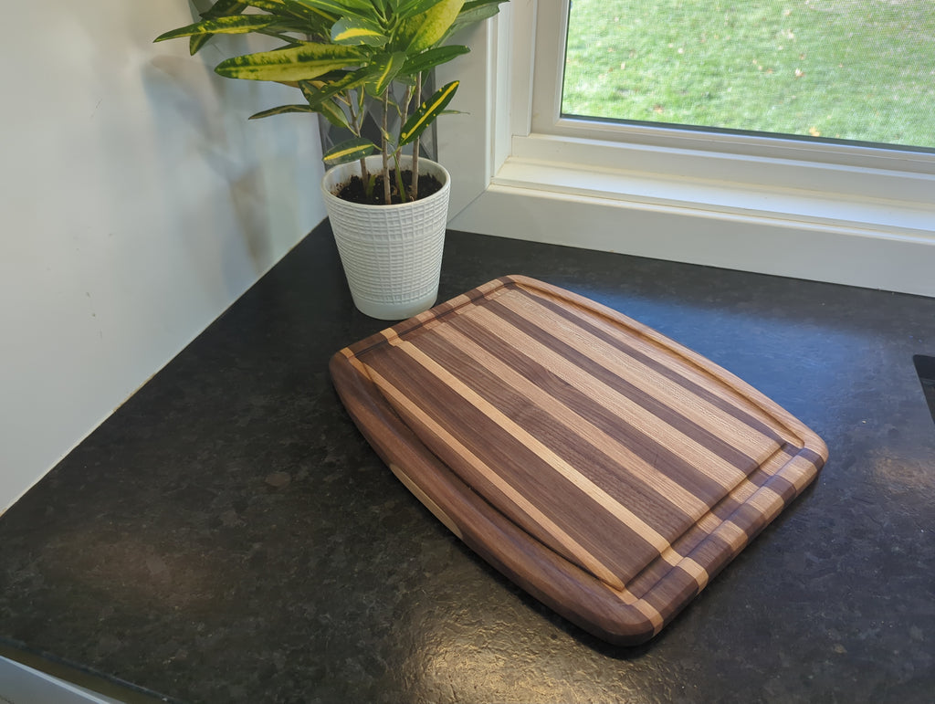 The Fade Board - Hand-Selected Maple & Walnut Strips Interwoven for Mesmerizing Pattern & Natural Wood Grain Detail Functional Art Cutting Board