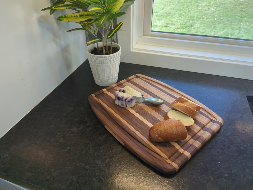 The Fade Board - Hand-Selected Maple & Walnut Strips Interwoven for Mesmerizing Pattern & Natural Wood Grain Detail Functional Art Cutting Board